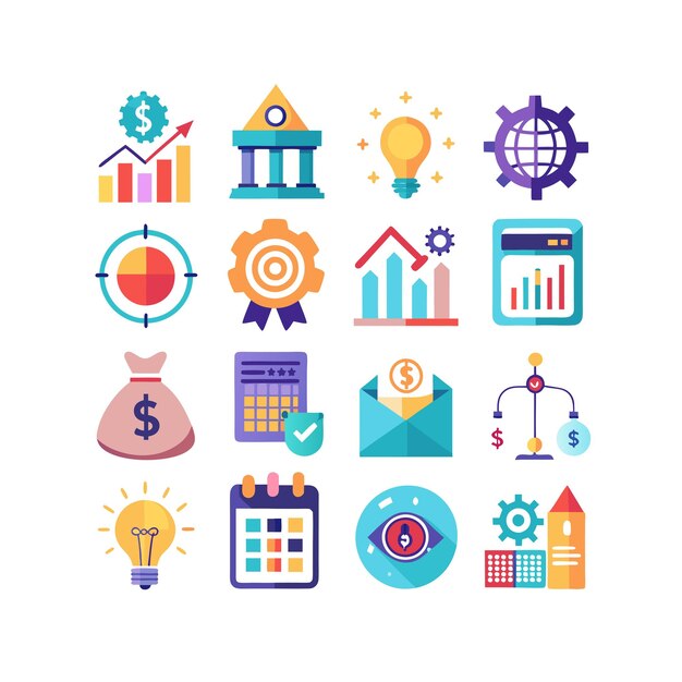 Colección de iconos de negocios y finanzas Ilustración vectorial para documentos, sitios web y aplicaciones