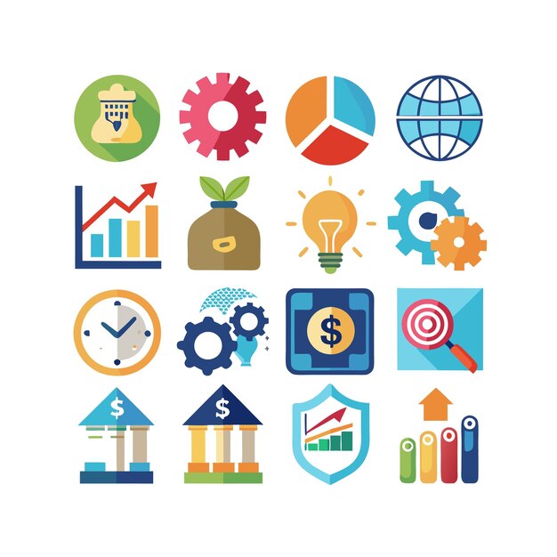 Colección de iconos de negocios y finanzas Ilustración vectorial para documentos, sitios web y aplicaciones