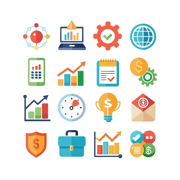 Colección de iconos de negocios y finanzas Ilustración vectorial para documentos, sitios web y aplicaciones