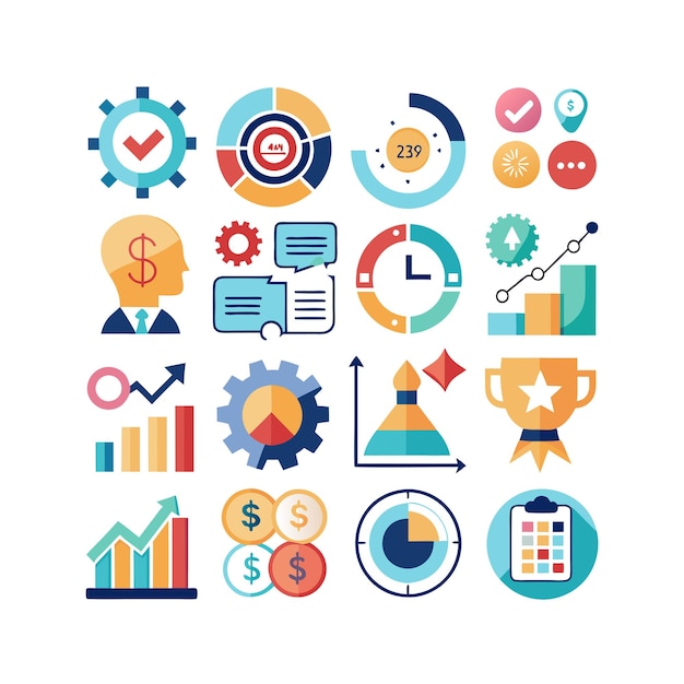 Colección de iconos de negocios y finanzas Ilustración vectorial para documentos, sitios web y aplicaciones