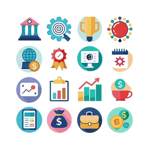 Colección de iconos de negocios y finanzas Ilustración vectorial para documentos, sitios web y aplicaciones
