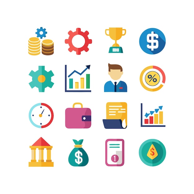 Colección de iconos de negocios y finanzas Ilustración vectorial para documentos, sitios web y aplicaciones