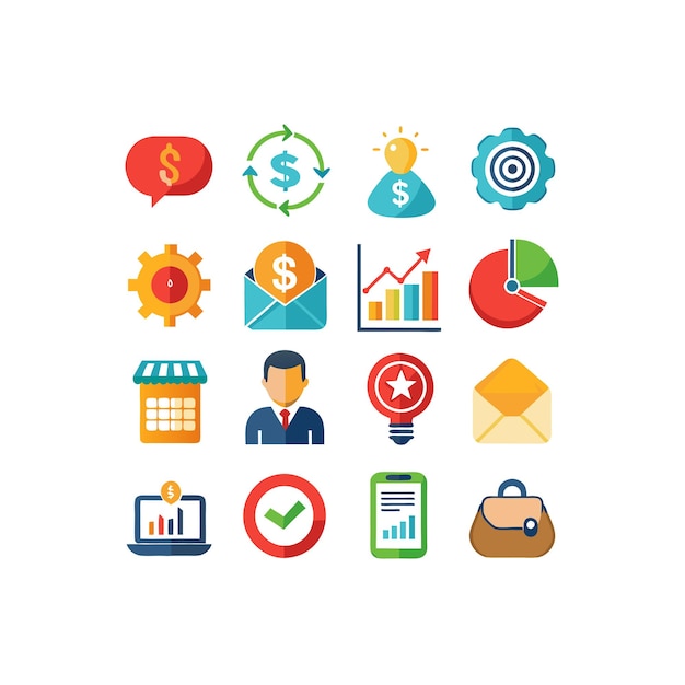Colección de iconos de negocios y finanzas Ilustración vectorial para documentos, sitios web y aplicaciones