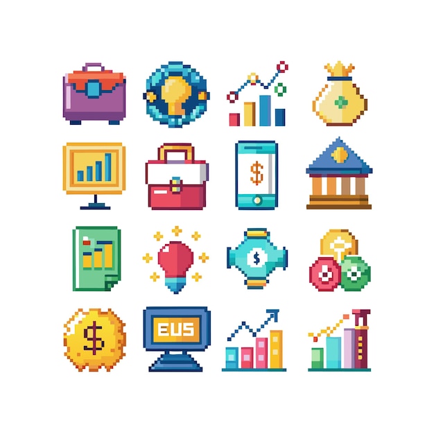 Colección de iconos de negocios y finanzas Ilustración vectorial para documentos, sitios web y aplicaciones