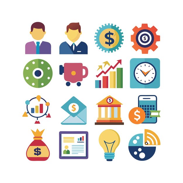Colección de iconos de negocios y finanzas Ilustración vectorial para documentos, sitios web y aplicaciones