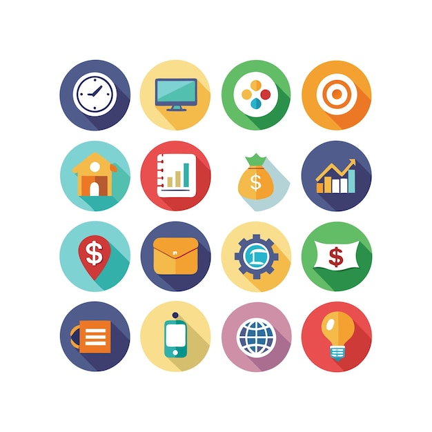 Colección de iconos de negocios y finanzas Ilustración vectorial para documentos, sitios web y aplicaciones