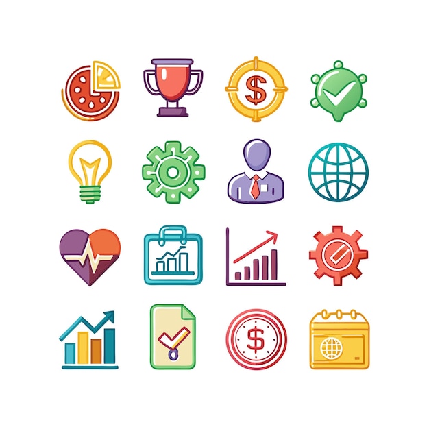 Colección de iconos de negocios y finanzas Ilustración vectorial para documentos, sitios web y aplicaciones