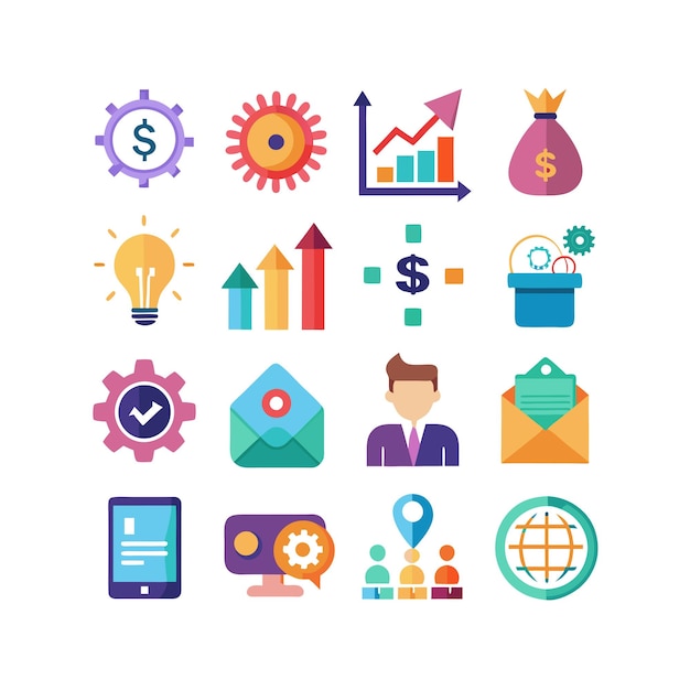 Colección de iconos de negocios y finanzas Ilustración vectorial para documentos, sitios web y aplicaciones