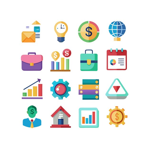 Colección de iconos de negocios y finanzas Ilustración vectorial para documentos, sitios web y aplicaciones