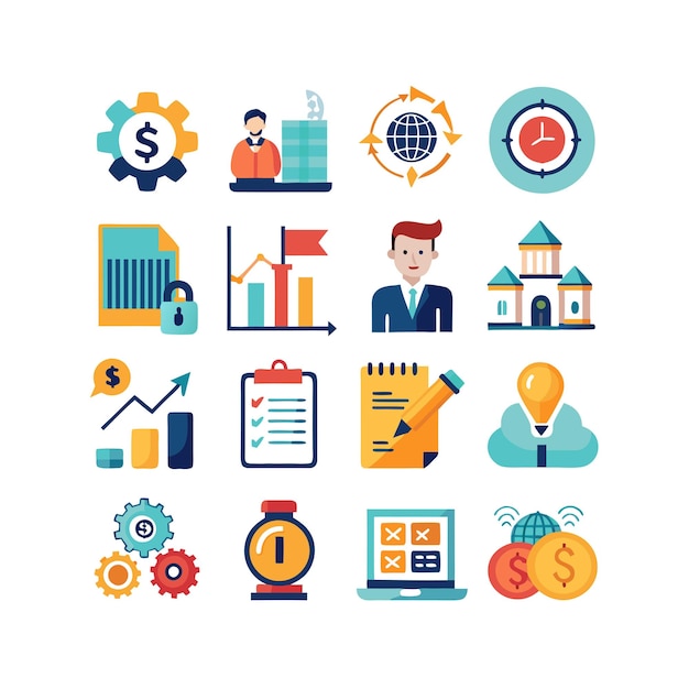 Colección de iconos de negocios y finanzas Ilustración vectorial para documentos, sitios web y aplicaciones
