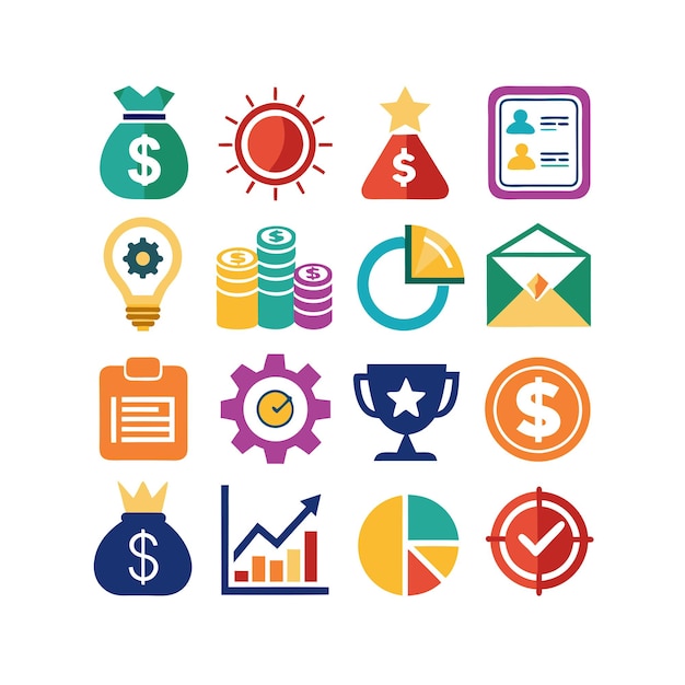 Colección de iconos de negocios y finanzas Ilustración vectorial para documentos, sitios web y aplicaciones