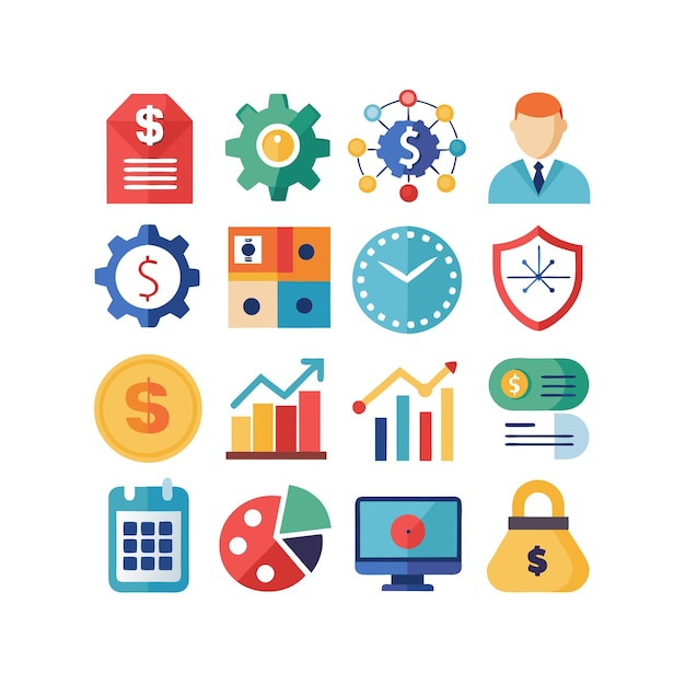 Colección de iconos de negocios y finanzas Ilustración vectorial para documentos, sitios web y aplicaciones