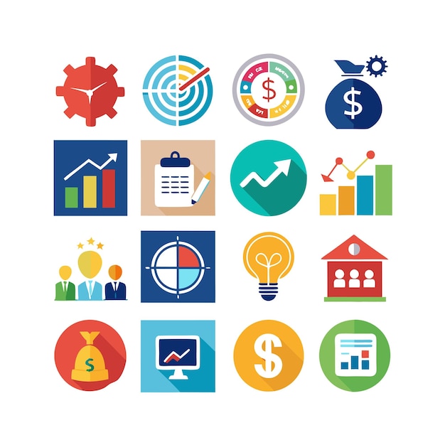 Colección de iconos de negocios y finanzas Ilustración vectorial para documentos, sitios web y aplicaciones