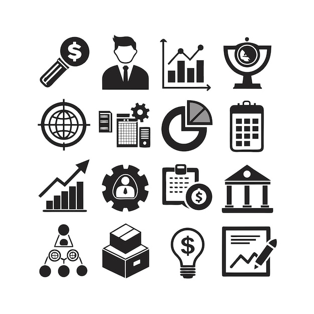 Colección de iconos de negocios y finanzas Ilustración vectorial para documentos, sitios web y aplicaciones