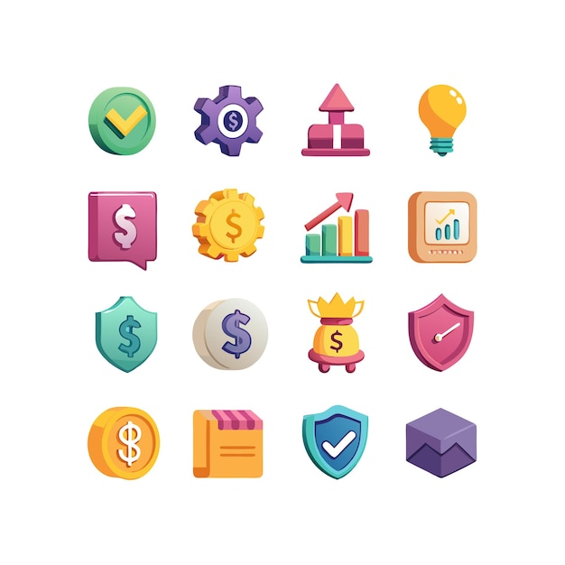 Colección de iconos de negocios y finanzas Ilustración vectorial para documentos, sitios web y aplicaciones
