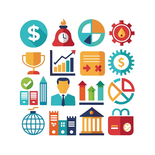Colección de iconos de negocios y finanzas Ilustración vectorial para documentos, sitios web y aplicaciones