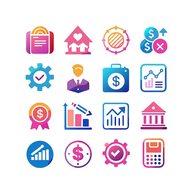 Colección de iconos de negocios y finanzas Ilustración vectorial para documentos, sitios web y aplicaciones