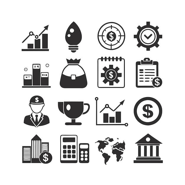 Colección de iconos de negocios y finanzas Ilustración vectorial para documentos, sitios web y aplicaciones