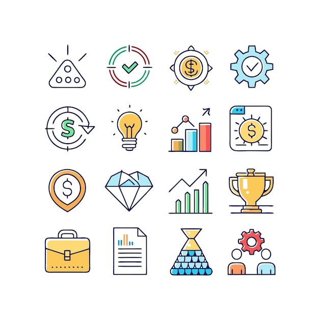 Colección de iconos de negocios y finanzas Ilustración vectorial para documentos, sitios web y aplicaciones