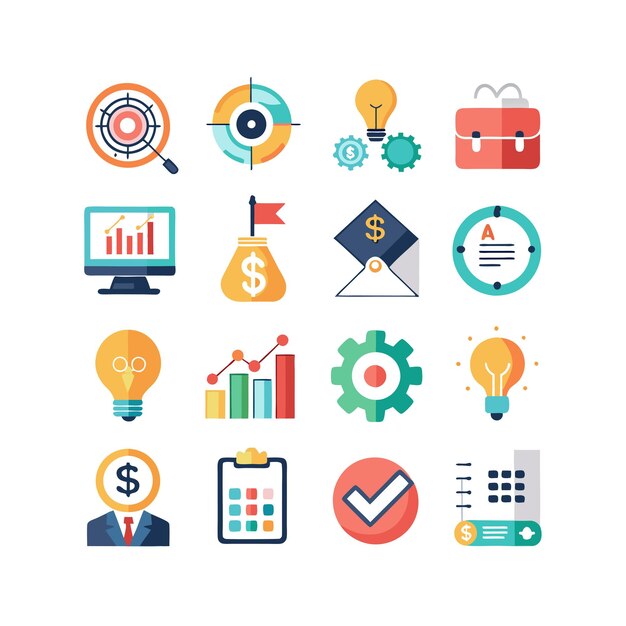 Colección de iconos de negocios y finanzas Ilustración vectorial para documentos, sitios web y aplicaciones