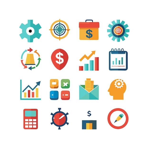 Colección de iconos de negocios y finanzas Ilustración vectorial para documentos, sitios web y aplicaciones