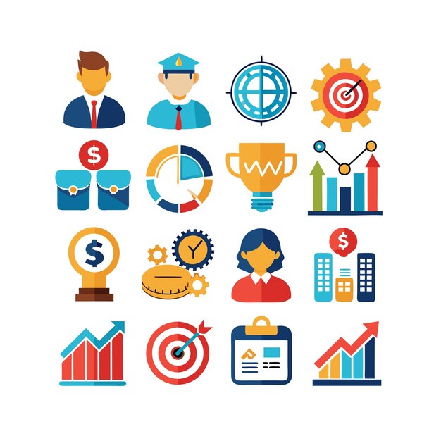 Colección de iconos de negocios y finanzas Ilustración vectorial para documentos, sitios web y aplicaciones