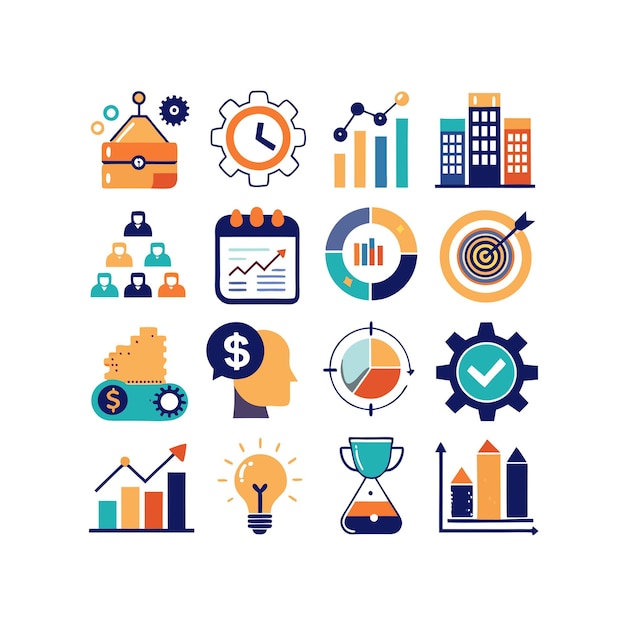 Colección de iconos de negocios y finanzas Ilustración vectorial para documentos, sitios web y aplicaciones