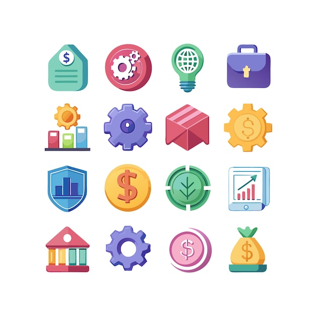 Colección de iconos de negocios y finanzas Ilustración vectorial para documentos, sitios web y aplicaciones