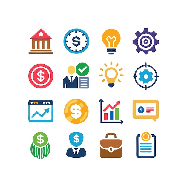 Colección de iconos de negocios y finanzas Ilustración vectorial para documentos, sitios web y aplicaciones