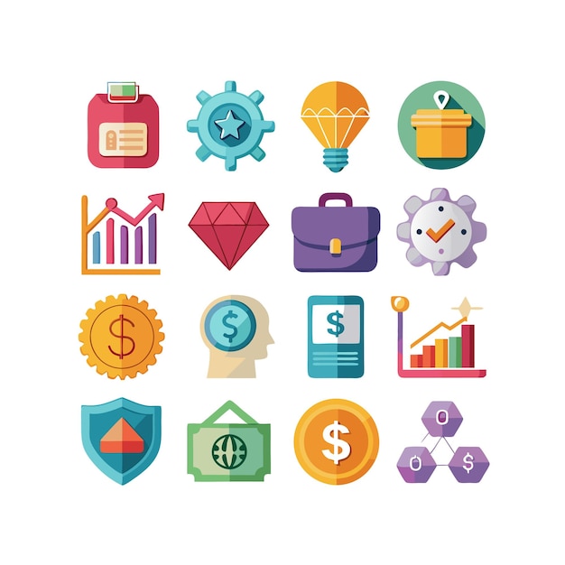 Colección de iconos de negocios y finanzas Ilustración vectorial para documentos, sitios web y aplicaciones