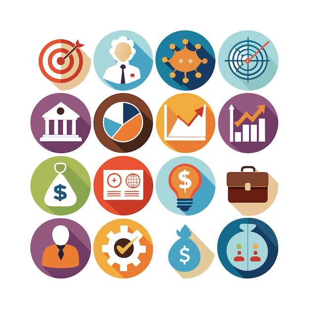 Colección de iconos de negocios y finanzas Ilustración vectorial para documentos, sitios web y aplicaciones