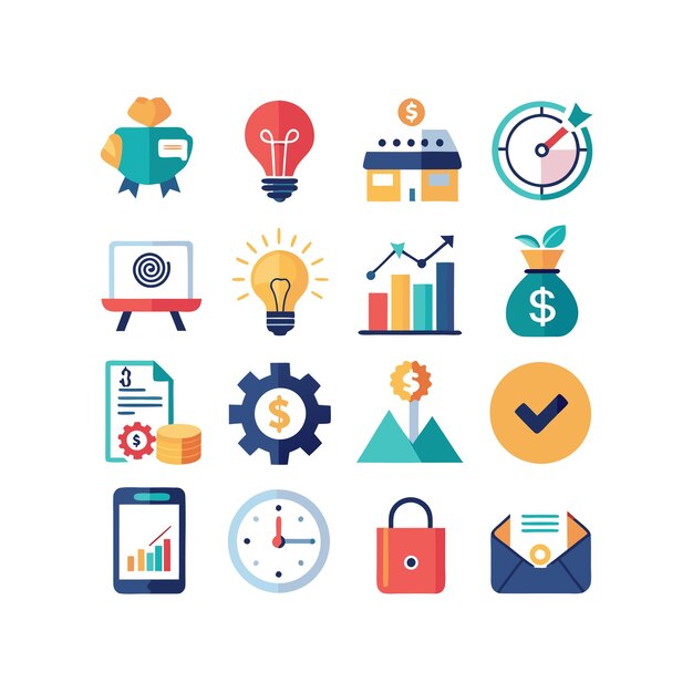 Colección de iconos de negocios y finanzas Ilustración vectorial para documentos, sitios web y aplicaciones