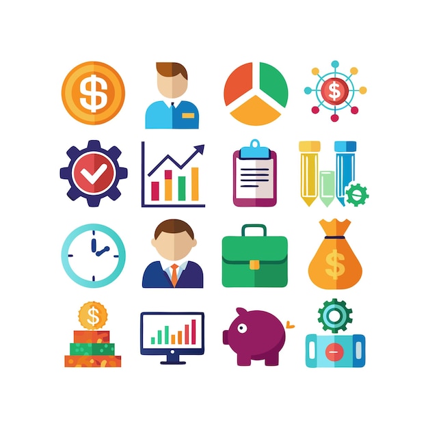 Colección de iconos de negocios y finanzas Ilustración vectorial para documentos, sitios web y aplicaciones