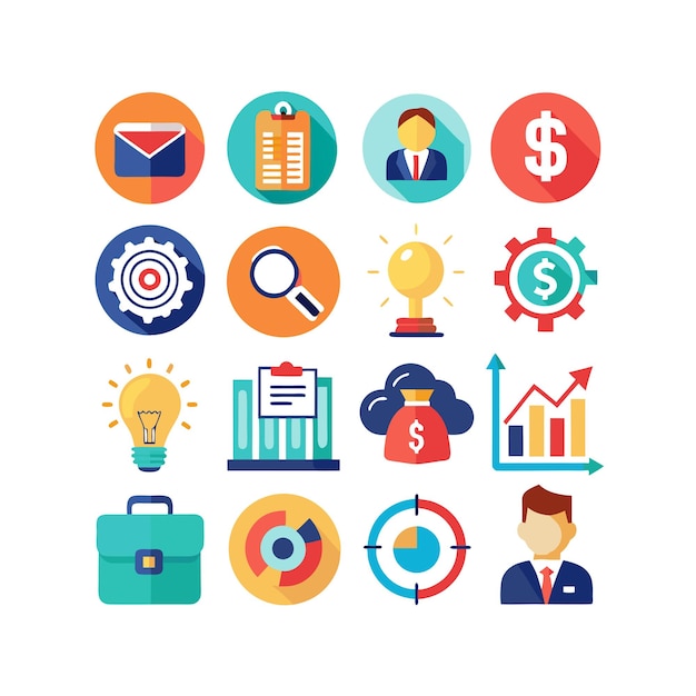 Colección de iconos de negocios y finanzas Ilustración vectorial para documentos, sitios web y aplicaciones