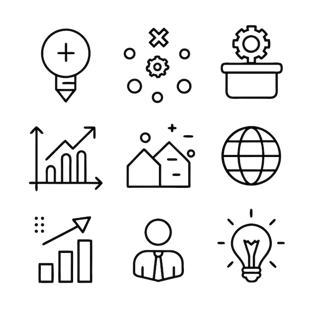 Colección de iconos de negocios y finanzas Ilustración vectorial para documentos, sitios web y aplicaciones