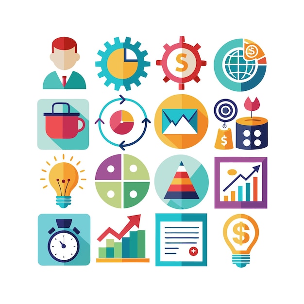 Colección de iconos de negocios y finanzas Ilustración vectorial para documentos, sitios web y aplicaciones