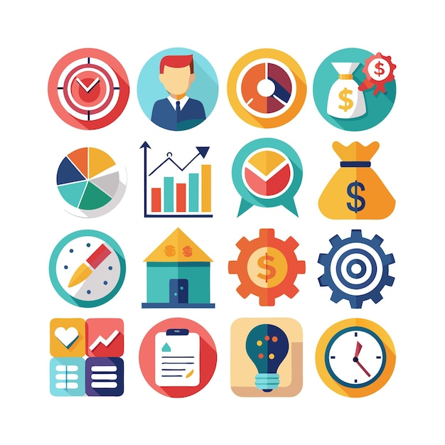 Colección de iconos de negocios y finanzas Ilustración vectorial para documentos, sitios web y aplicaciones