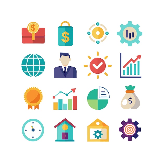 Colección de iconos de negocios y finanzas Ilustración vectorial para documentos, sitios web y aplicaciones