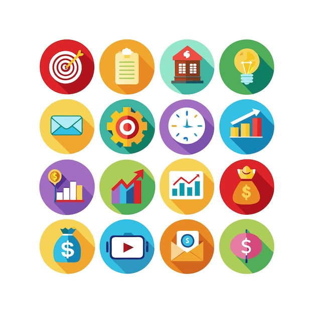 Colección de iconos de negocios y finanzas Ilustración vectorial para documentos, sitios web y aplicaciones