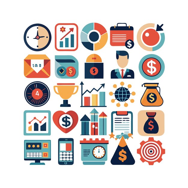 Colección de iconos de negocios y finanzas Ilustración vectorial para documentos, sitios web y aplicaciones