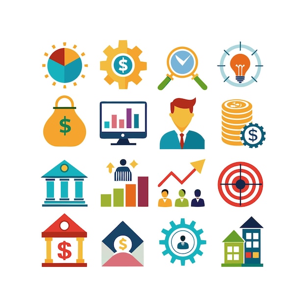 Colección de iconos de negocios y finanzas Ilustración vectorial para documentos, sitios web y aplicaciones