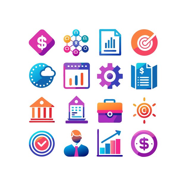 Colección de iconos de negocios y finanzas Ilustración vectorial para documentos, sitios web y aplicaciones