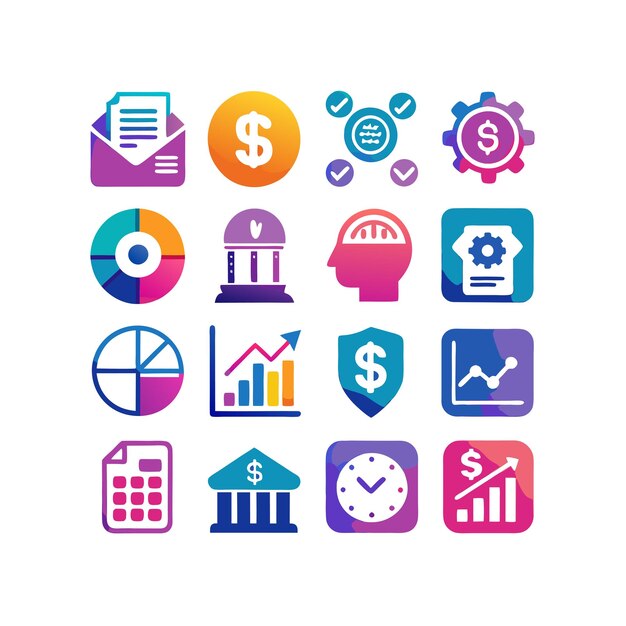 Colección de iconos de negocios y finanzas Ilustración vectorial para documentos, sitios web y aplicaciones