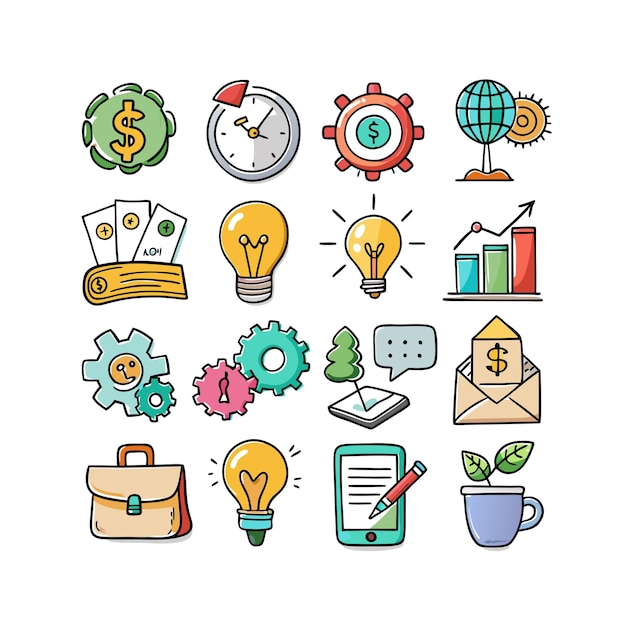 Colección de iconos de negocios y finanzas Ilustración vectorial para documentos, sitios web y aplicaciones