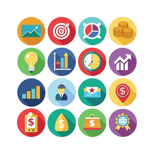 Colección de iconos de negocios y finanzas Ilustración vectorial para documentos, sitios web y aplicaciones