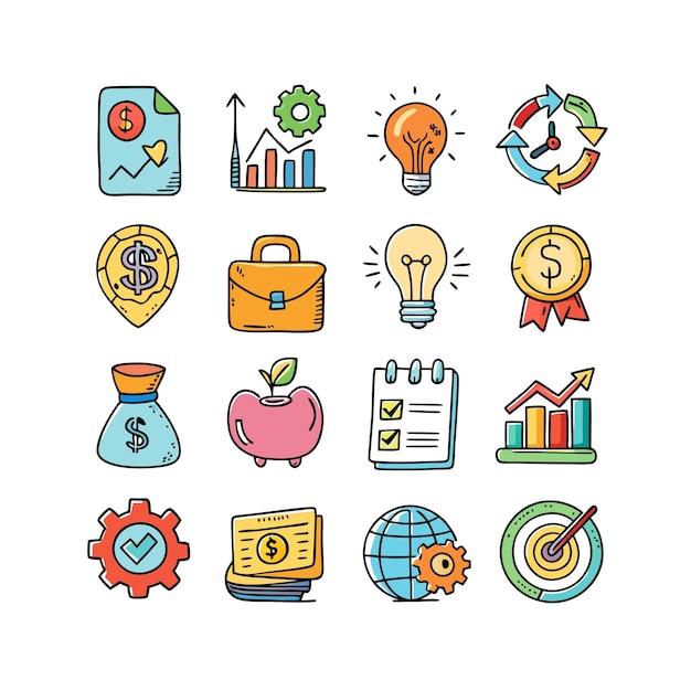 Colección de iconos de negocios y finanzas Ilustración vectorial para documentos, sitios web y aplicaciones