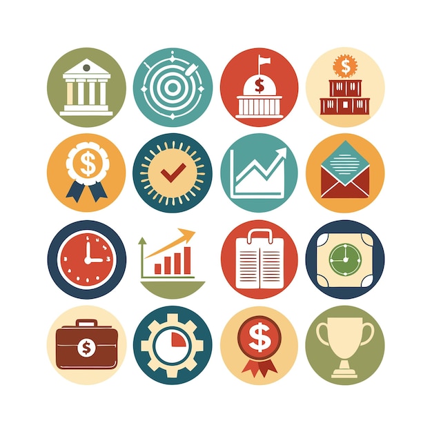 Colección de iconos de negocios y finanzas Ilustración vectorial para documentos, sitios web y aplicaciones