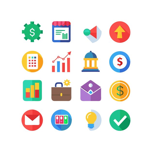 Colección de iconos de negocios y finanzas Ilustración vectorial para documentos, sitios web y aplicaciones