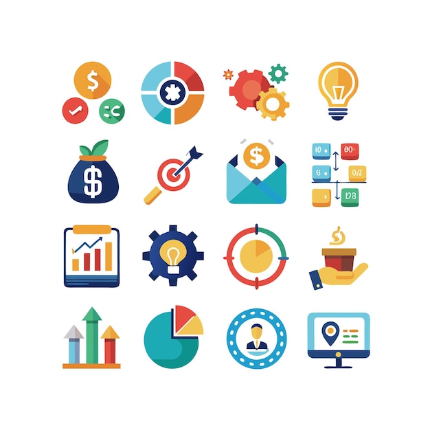 Colección de iconos de negocios y finanzas Ilustración vectorial para documentos, sitios web y aplicaciones