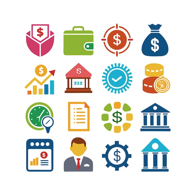 Colección de iconos de negocios y finanzas Ilustración vectorial para documentos, sitios web y aplicaciones